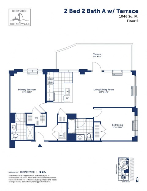the floor plan of 2 bed 2 bath a wa terrace